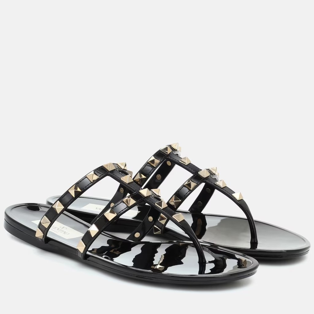 Valentino Rockstud Studded Pvc Caged Strap Thong Flat Rubber Sandals Shoes